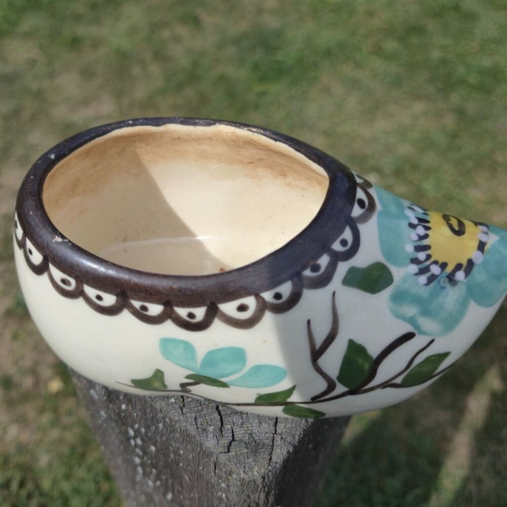 Vintage Hand Painted Dutch Clog Planter Ceramic Shoe Planter with Floral Design, - Picture 8 of 10